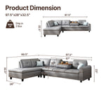98" Leather Couch L-Shaped Modular – Convertible Sectional Couch with Movable Chaise, Multi-Scene Use for Living Room, Apartment & Office