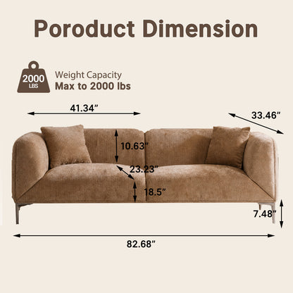 82.68-inch brown corduroy modular 2-seater sofa, modern armchair fabric sofa, with leg supports and cushions, with a load capacity of 2000 pounds, sturdy and durable, minimalist design, suitable for living rooms and apartments