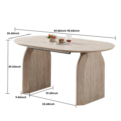 Wood Extendable Dining Table, Modern Oval Kitchen Table with Stylish Dual - Pillar Design