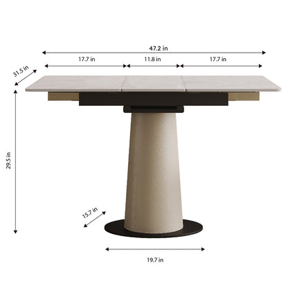 Retractable Rock Slab Folding Dining Table, Modern Square Expandable Table with Leather-Wrapped Stainless Steel Base