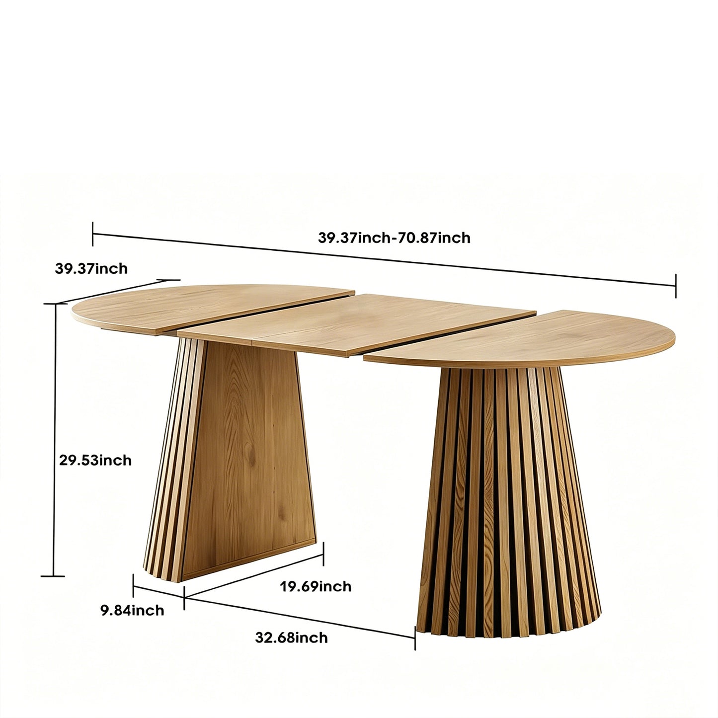 Extendable 39.37inch-70.87inch Wooden Dining Table, Fashionable Oval Design and Slatted Table Legs