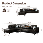 98" Leather Couch L-Shaped Modular – Convertible Sectional Couch with Movable Chaise, Multi-Scene Use for Living Room, Apartment & Office