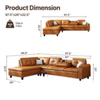 98" Leather Couch L-Shaped Modular – Convertible Sectional Couch with Movable Chaise, Multi-Scene Use for Living Room, Apartment & Office