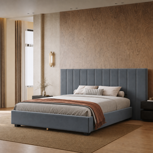 Channel Tufted Wall Mount Bed with Detachable Floating Side Shelves