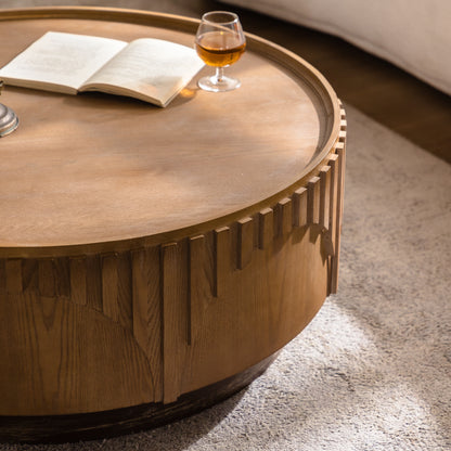Fluted-Embossed Skirt Tray-Rim Vintage Round Coffee Table