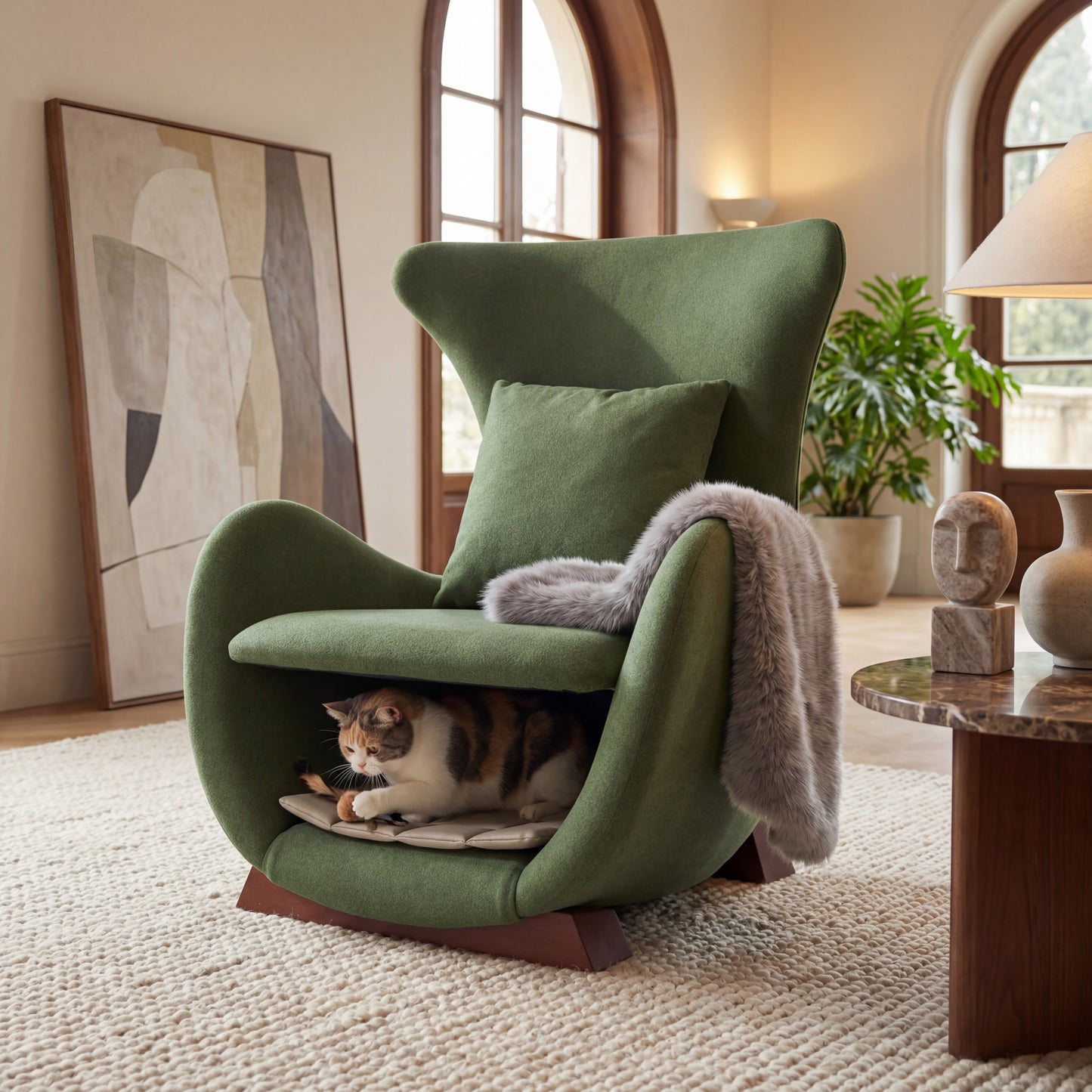Wingback Cat Nest Lounge Chair 29.13″ | Shared Human-Pet Sofa for Small Spaces