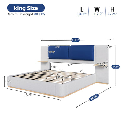 Modern Minimal Side Shelf Cloud Plush Boucle Queen Bed Frame