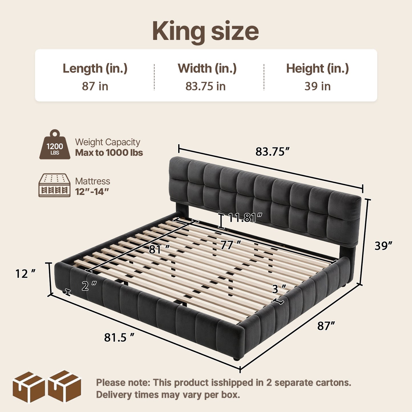 Queen Size Modern Cloud-Feel Bed Frame