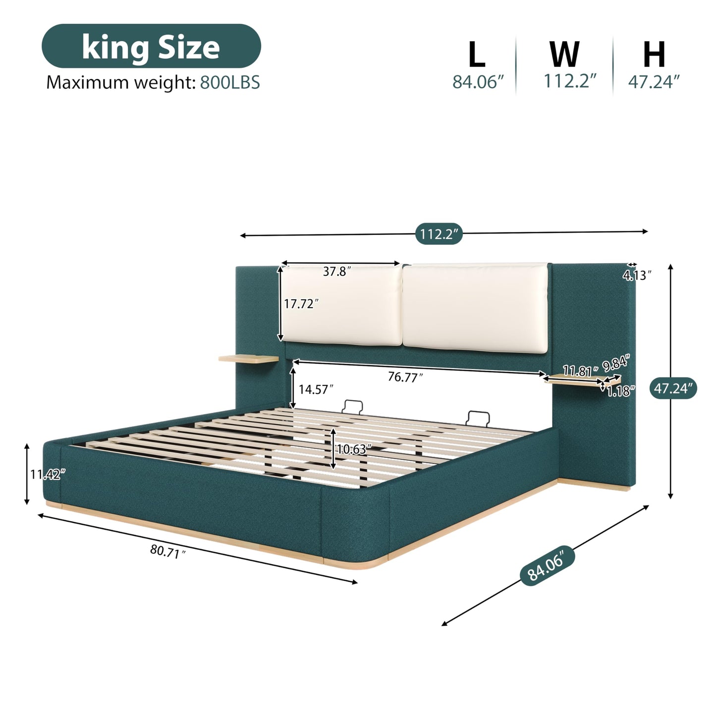 Modern Minimal Side Shelf Cloud Plush Boucle Queen Bed Frame