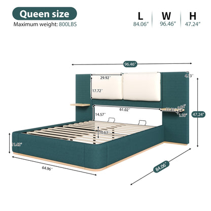 Modern Minimal Side Shelf Cloud Plush Boucle Queen Bed Frame