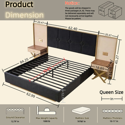 Wide Floor Upholstered Velvet Bed with Side LED Ambient Lighting